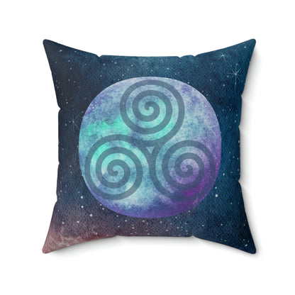 Watercolor Moon with Triskelion - Spun Polyester Square Pillow