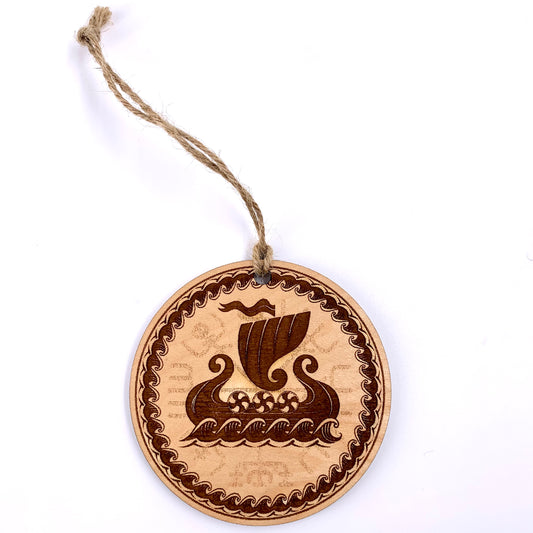 Wooden Viking Longship Ornament