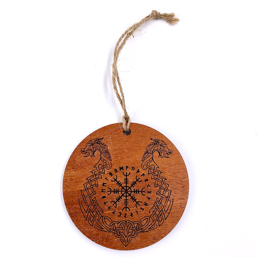 Wooden Viking Vegvisir Ornament