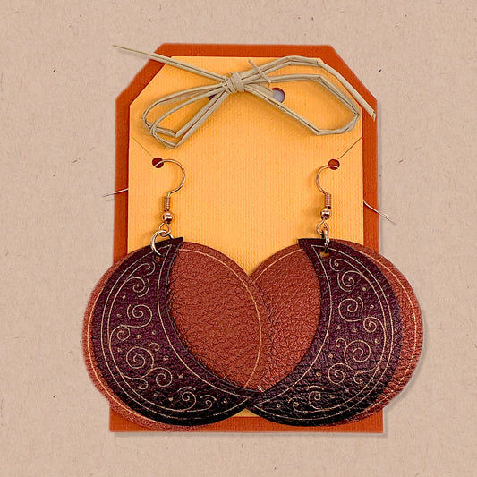 Vegan Leather Rose Gold Foil Moon Earrings